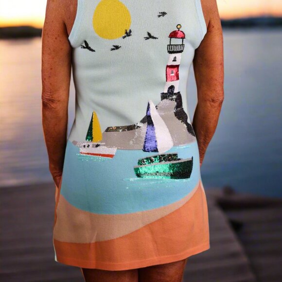 NWT Queen of Sparkles Sail Boat and Light House Knit Tank Dress - Picture 4 of 7